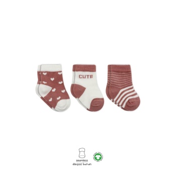 3Lü Penye Cute Stars Soket Çorap BS10115 Pudra