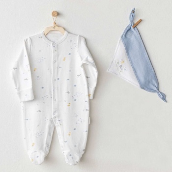 AC25607 Ocean İs My Happy Place Bebek Tulum Takım White