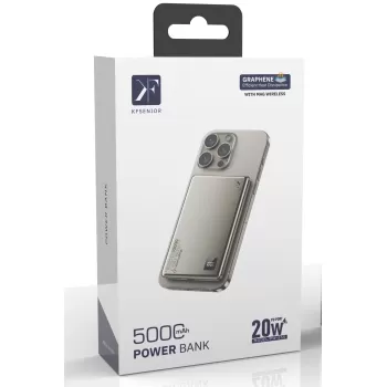 Newface PW555 5.000 mAh Dijital Göstergeli 18W Type-C ve 15W Kablosuz Şarj PD Hızlı Şarj Magsafe Powerbank - Titanyum