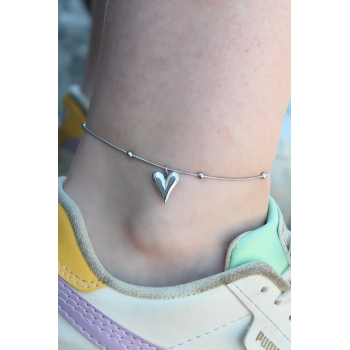 BFS 316L Çelik Gümüş Renk Kalp Figür Kadın Halhal