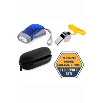 Saklama Kutulu Deprem Seti Pilsiz El Feneri Düdük 3lü Deprem Kiti