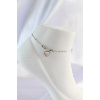 BFS 316L Çelik Gümüş Renk Zirkon Taş Detay Kalpli Halhal