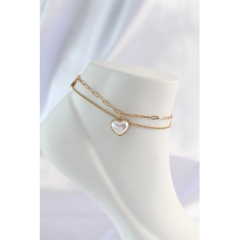 BFS 316L Çelik Gold Renk Beyaz Kalpli 2li Halhal