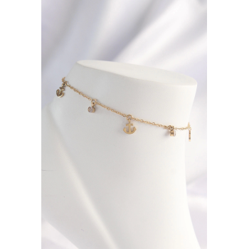 BFS 316L Çelik Gold Renk Zirkon Taşlı Minimal Çapa Tasarımlı Halhal