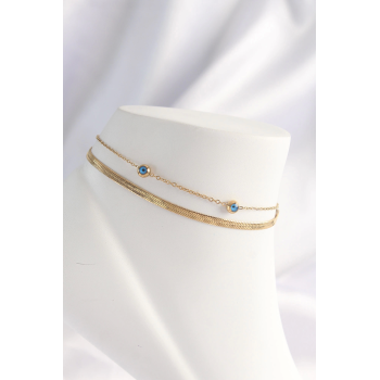 BFS 316L Çelik Gold Renk Nazar Boncuk Tasarımlı 2li Halhal