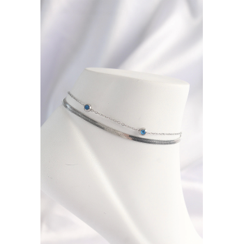 BFS 316L Çelik Gümüş Renk Nazar Boncuk Tasarımlı 2li Halhal