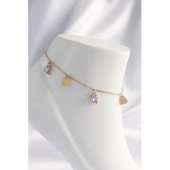 BFS 316L Çelik Gold Renk Minimal Renkli Zirkon Taşlı Kalp Halhal