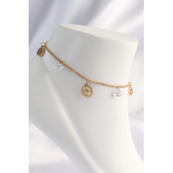 BFS 316L Çelik Gold Renk Zirkon Taşlı Yıldızlı Halhal