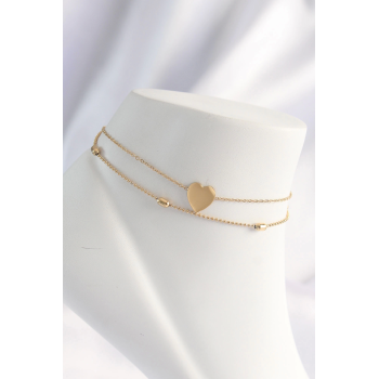 BFS 316L Çelik Gold Renk Kalp Tasarımlı 2li Halhal