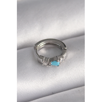 BFS 316L Çelik Gümüş Renk Zirkon Taşlı Mavi Boncuk Detay Tragus Piercing