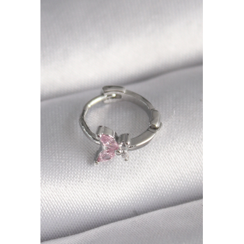 BFS 316L Çelik Gümüş Renk Pembe Zirkon Taşlı Kelebek Model Tragus Piercing