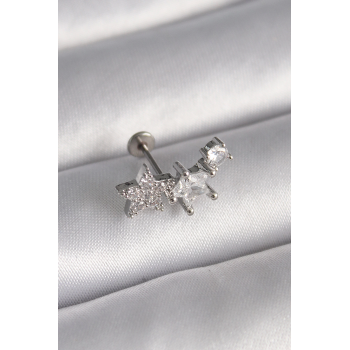 BFS 316L Çelik Gümüş Renk Zirkon Taşlı Yıldız Model Tragus Piercing