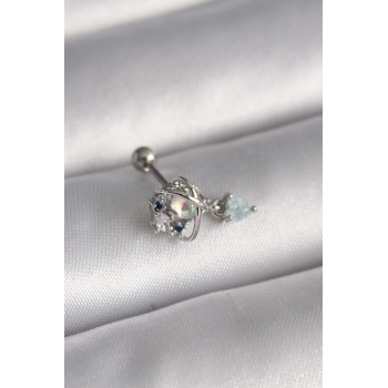 BFS 316L Çelik Gümüş Renk Zirkon Taşlı Sallantı Kalp Detay Tragus Piercing