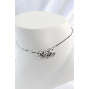 BFS 316L Çelik Gümüş Renk Simli Kelebek Model Kadın Halhal