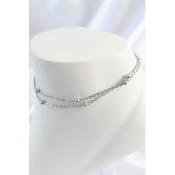 BFS 316L Çelik Gümüş Renk 2Li Topçuk Detay Zincir Model Kadın Halhal