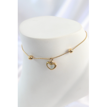 BFS 316L Çelik Gold Renk Sallantı Mineli Kalp Figür Topçuk Detay Kadın Halhal