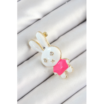 BFS Zirkon Taş Detaylı Beyaz Ve Pembe 3D Tavşan Figürlü Kadın Broş