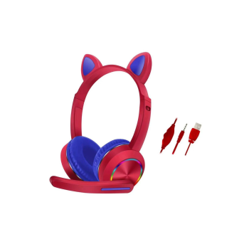 BFS  AKZ020 Kafa Üstü Işıklı Kedi Kulaklık - Kırmızı