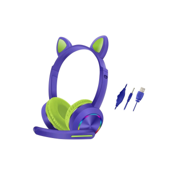 BFS  AKZ020 Kafa Üstü Işıklı Kedi Kulaklık - Mor