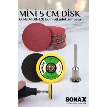 BFS  Pimli Mini Cırt Zımpara Taban Seti Gravür Ve Matkap Uyumlu 5 cm 60 Adet Zımparalı Set
