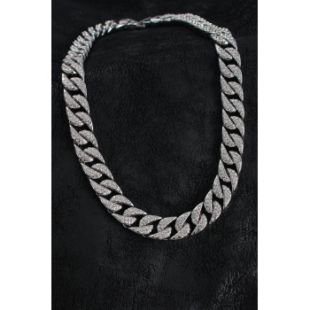 BFS Pirinç Zirkon Taşlı Cuba Gurmet Model Gümüş Renk Erkek Kolye