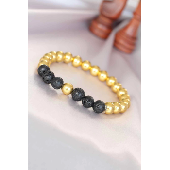 BFS Lav Doğal Taş Detaylı Hematit Gold Renk Erkek Bileklik