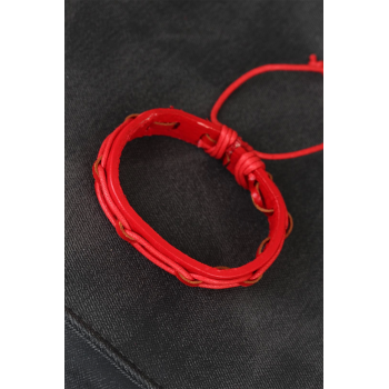 BFS Kırmızı Renk Ayarlamalı İpli Deri Erkek Bileklik