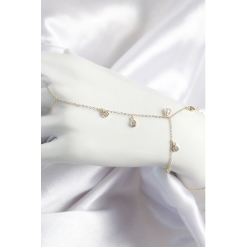 BFS Pirinç Zirkon Taşlı Sallantılı Damla Model Gold Renk Kadın Şahmeran