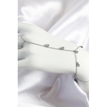 BFS Pirinç Zirkon Taşlı Sallantılı Damla Model Gümüş Renk Kadın Şahmeran