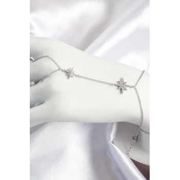 BFS Pirinç Zirkon Taşlı Kutup Yıldızı Model Gümüş Renk Kadın Şahmeran