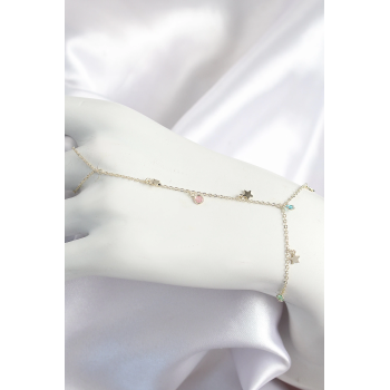 BFS Pirinç Renkli Zirkon Taşlı Sallantılı Yıldızlı Model Gold Renk Kadın Şahmeran