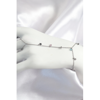 BFS Pirinç Renkli Zirkon Taşlı Sallantılı Yıldızlı Model Gümüş Renk Kadın Şahmeran