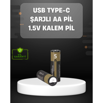 USB Type-C Girişli Şarjlı AA Lityum Pil | 1.5V Sabit Çıkış | 3200mWh (2li Paket)