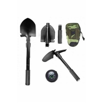 Pusulalı Katlanabilir Kazma Kürek Kamp Seti Kamp Küreği Portatif Çantalı
