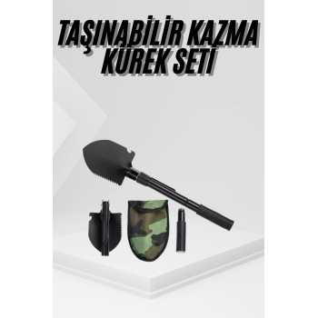 Katlanır Portatif Kazma Kürek Seti Portatif Çelik Taşıma Çantalı Pusulalı