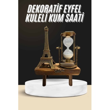 Retro Eyfel Kulesi Ve Kum Saati Dekoratif Ahşap Görünümlü Masa Biblosu