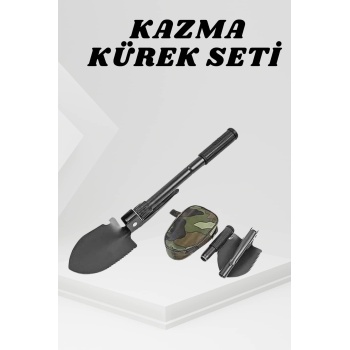 Katlanabilir Kamp Küreği Küçük Kazma Kürek Seti Pusulalı