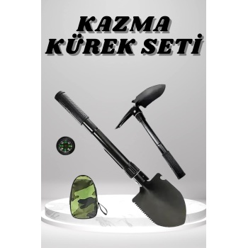 Kazma Kürek Seti Pusulalı Katlanır Portatif Kazma Kürek Seti Çok Fonksiyonlu Katlanabilir