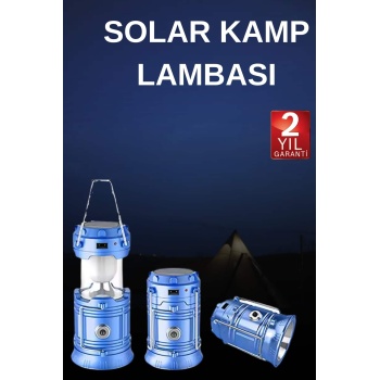 Solar Şarjlı Kamp Lambası Güneş Enerjili Kızaklı Kamp Feneri Çadır Feneri Led Işıldak
