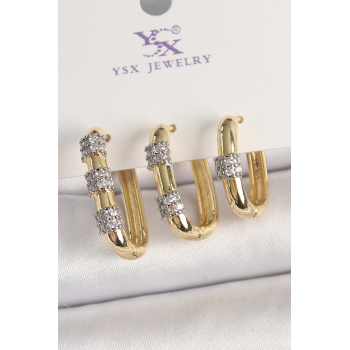 BFS Pirinç Gold Renk 3Lü Halka Model Gümüş Zirkon Taş Detaylı Kadın Kombin Küpe