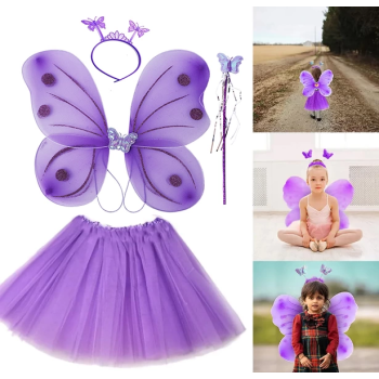 BFS Lila Mor Kelebek Kostümü - Lila Mor Kelebek Kostüm Aksesuar Seti 4 Parça