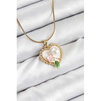 BFS 316L Çelik Sanatsal Portre Model Gold Renk Kadın Kolye