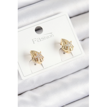 BFS Pirinç Zirkon Taşlı Yıldız Model Gold Renk Çocuk Küpe