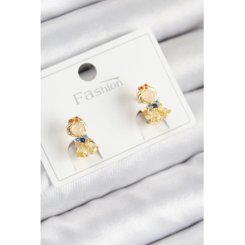 BFS Pirinç Zirkon Taşlı Pamuk Prenses Model Gold Renk Çocuk Küpe