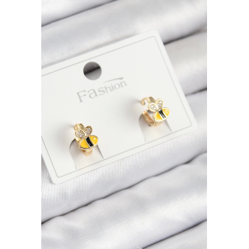 BFS Pirinç Zirkon Taşlı Arı Model Gold Renk Çocuk Küpe