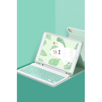 BFS Samsung Galaxy X200 Tab A8 10.5 Kılıf KC01 Smart Klavyeli Tablet Kılıfı - Açık Yeşil