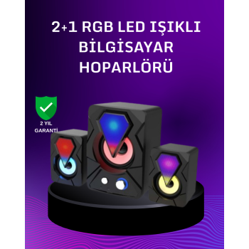 USB Bağlantılı RGB 2.1 Hoparlör Seti Derin Bas ve Renkli Işık