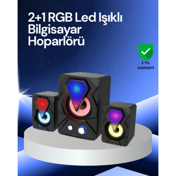 RGB LED Işıklı 2.1 USB Oyun Hoparlörü Derin Bas ve Net Ses