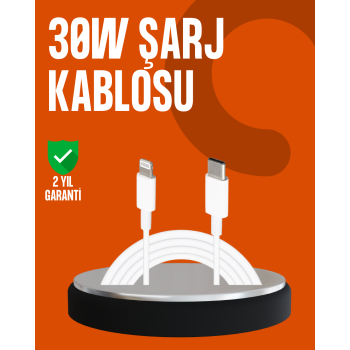 30W Type-C Lightning Hızlı Şarj Kablosu 1.2m iPhone Uyumlu