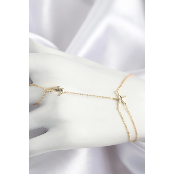 BFS Pirinç Zirkon Taşlı Deniz Atı Ve Yıldız Model Gold Renk Şahmeran